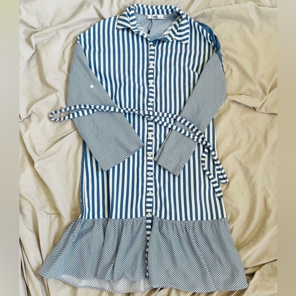 ADL striped button down midi mini dress long sleeve with tie waist size xs - Picture 5 of 6